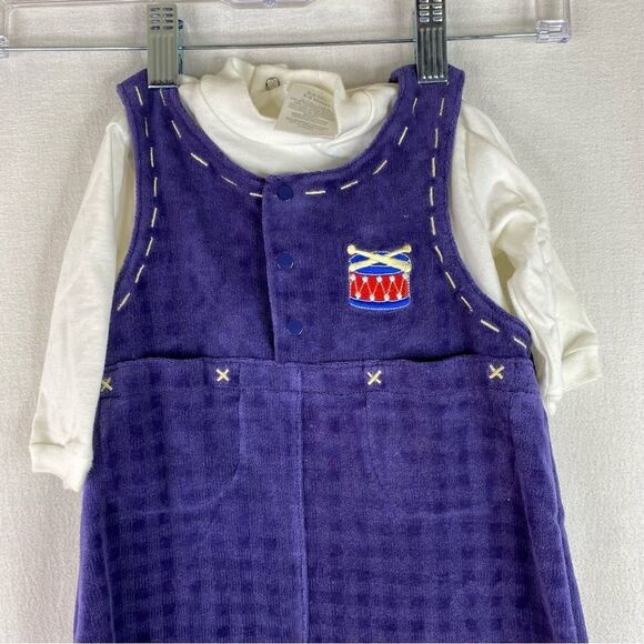 Bright Future Vintage 2 Piece Baby Clothes Snap Buttons Embroidered Drummer Bear - Picture 3 of 7